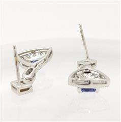 14K 3g Solid White Gold Tanzanite Diamond Tiered Drop Dangle Beaded Earrings
